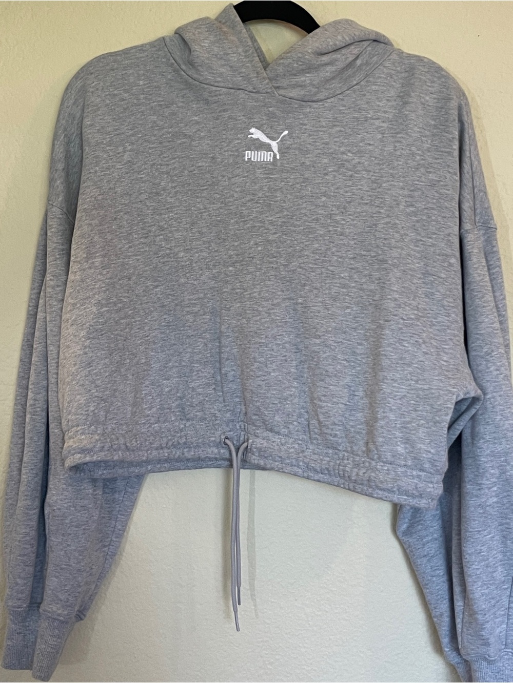 Puma Heather Gray Cropped Drawstring Hoodie
